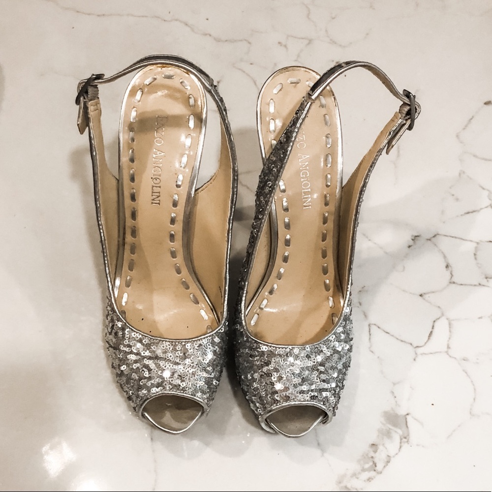 Enzo Angiolini | Silver Sequined Heel | Size 6.5